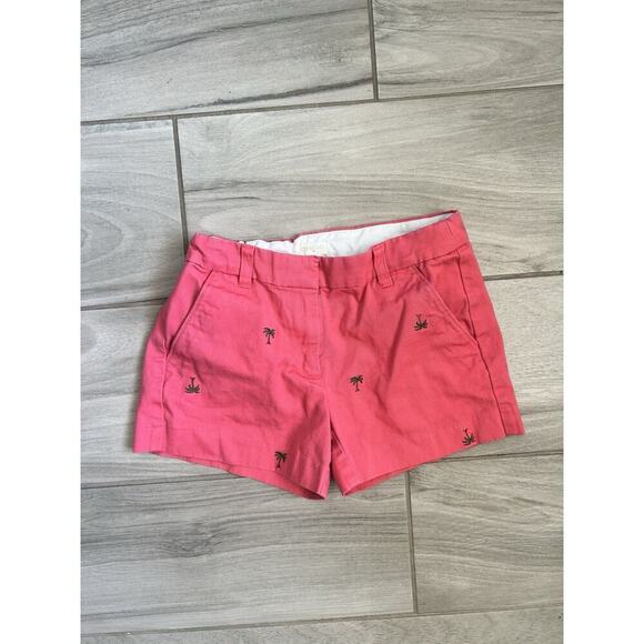 Crewcuts J.Crew Girls 12 Pink Chino Shorts Cotton Palm Tree Print Summer - Picture 1 of 3
